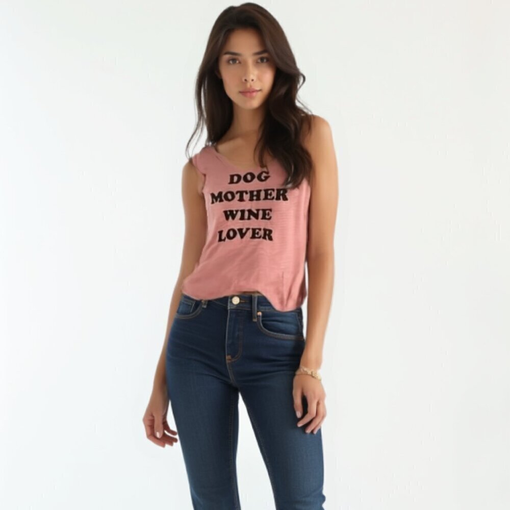 NWT PJ Salvage DOG MOTHER WINE LOVER Pink Graphic Tank Top L